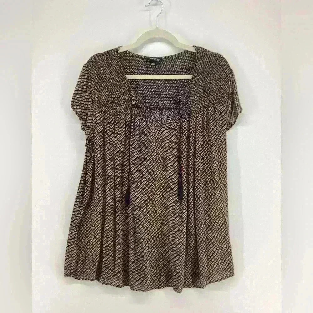 L LUCKY BRAND Women Short Sleeve Lightweight Top Shirt Brown A41 Large